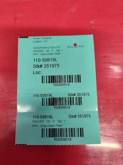 2012-2019 Fiat 500 LEFT DRIVER Fender Panel PFP: Oliva Green Pearl