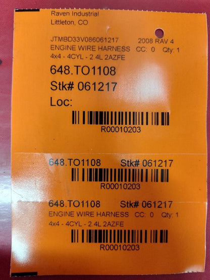2006 2007 2008 Toyota Rav4 2.4L L4 Auto Trans Engine BLOCK Wiring Harness JAPAN