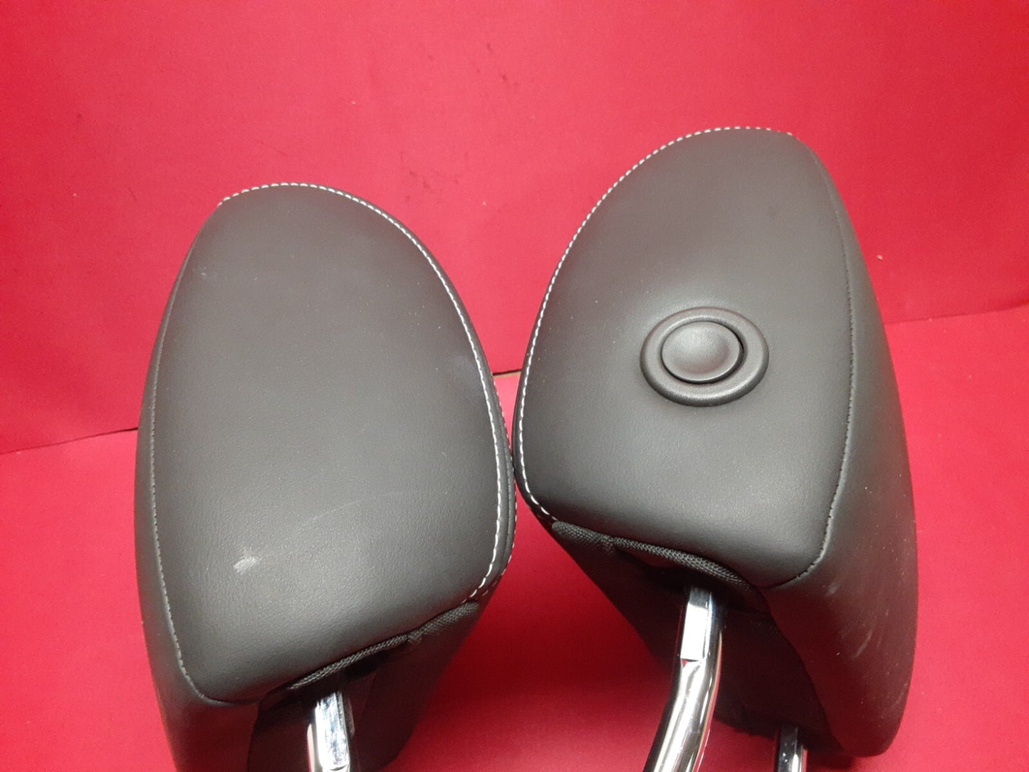 2011 2012 Chevy Volt FRONT Left & Right Headrest Set Leather w/ WHITE STITCHING