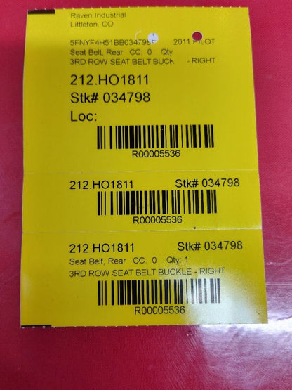 2009-2015 Honda Pilot 3RD THIRD Row Right Passenger Seat Belt Buckle Tongue