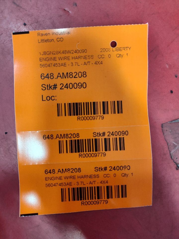 2008 Jeep Liberty 3.7L 4-Spd Auto DHL 4WD Engine BLOCK Wiring Harness 56047453AE