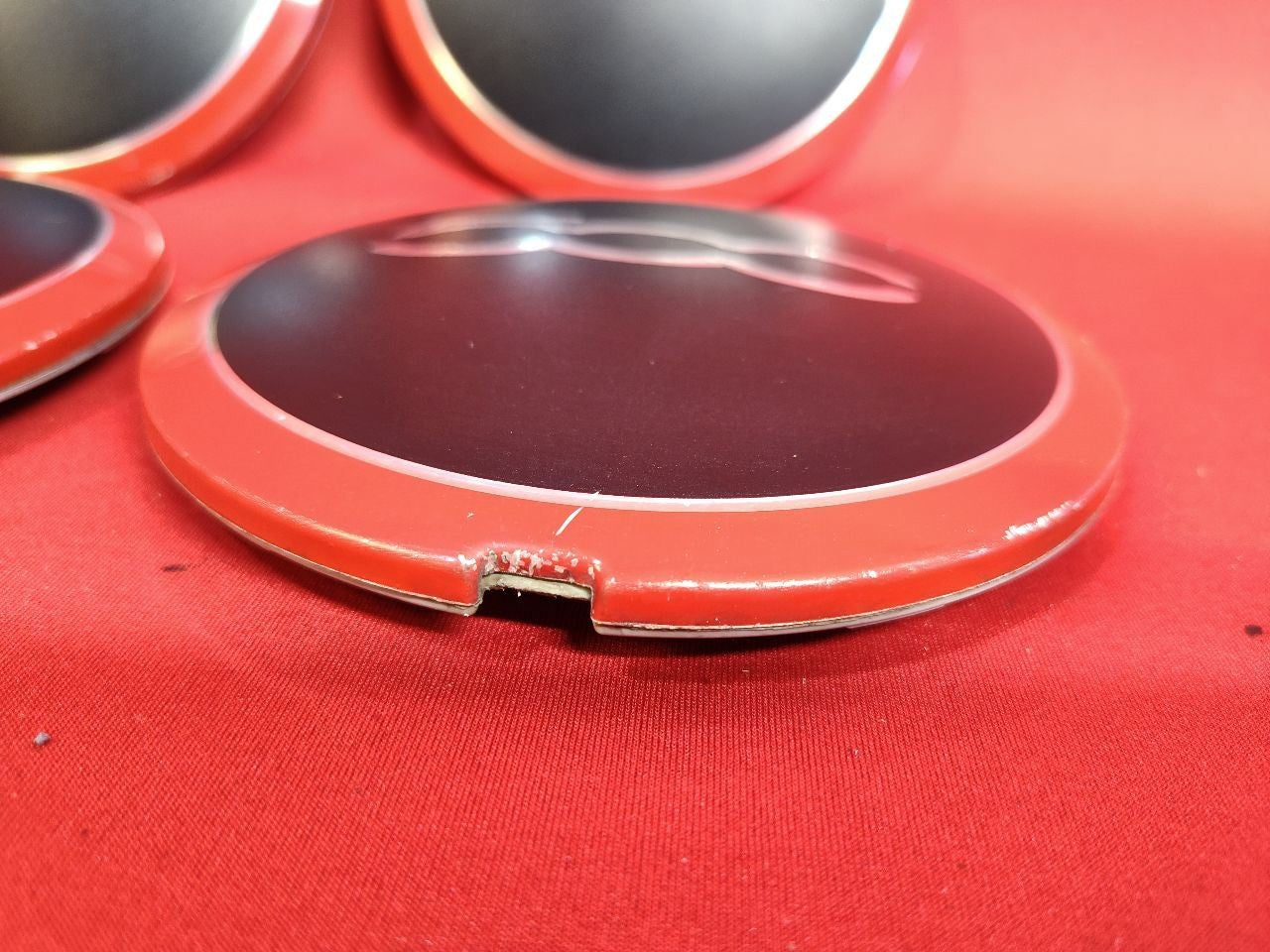2012-2019 Fiat 500 Sport Wheel Hub Center Cap Cover Set w/ RED TRIM RINGS