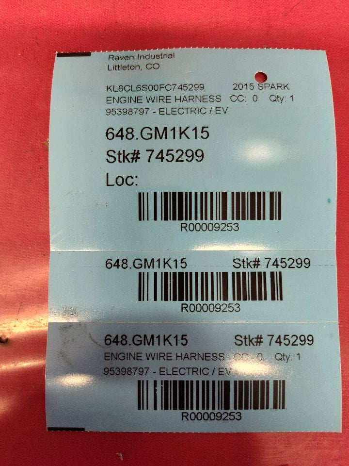 2015 Chevrolet Chevy Spark EV Electric CBT Fast Charge Engine Wiring Harness 69k
