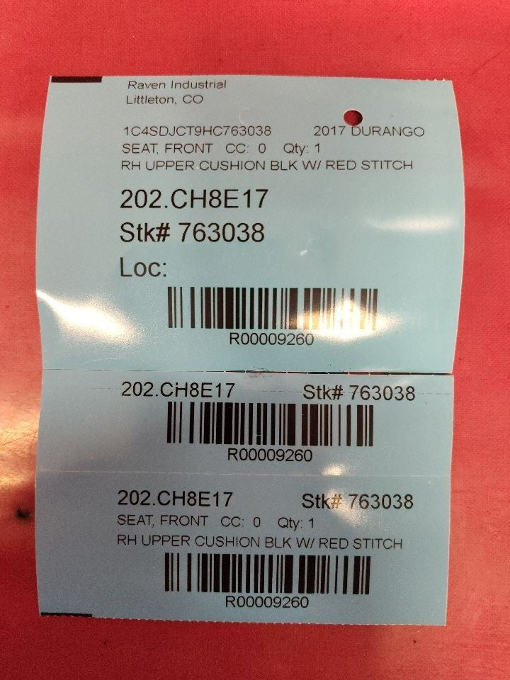 13-23 Durango 14-21 G. Cherokee FR PASSENGER Upper Seat Cushion RED R/T Stitch