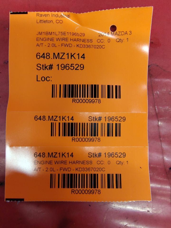 2014-2018 Mazda 3 / 14-16 CX-5 Auto Trans 2.0L Main Engine Block Wiring Harness
