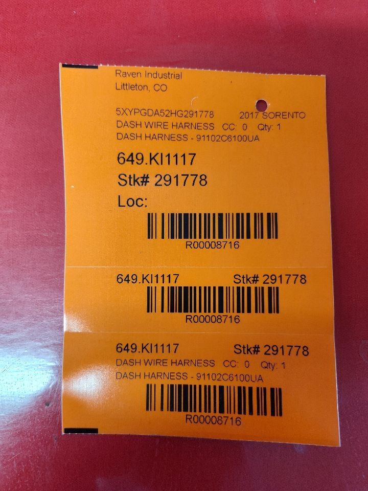 2016-2018 Kia Sorento V6 Instrument Panel Dash Wiring Harness 91102-C6100-UA