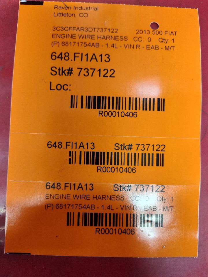 2012 2013 Fiat 500 1.4L MultiAir 16V Naturally Aspirated Engine Wiring Harness