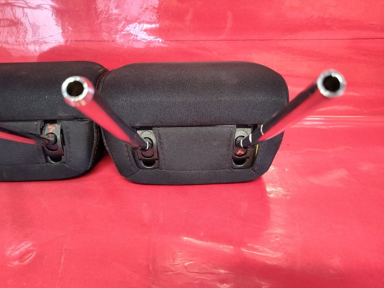 2015-2021 Subaru WRX Front Left Right Headrest Set Black Cloth Red Stitching