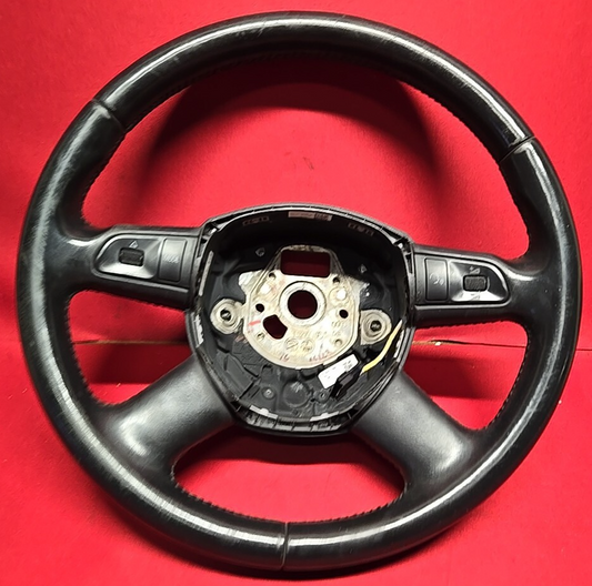 2007 - 2012 Audi A4 S4 Black Leather Standard 4 Spoke Steering Wheel w/ Cruise