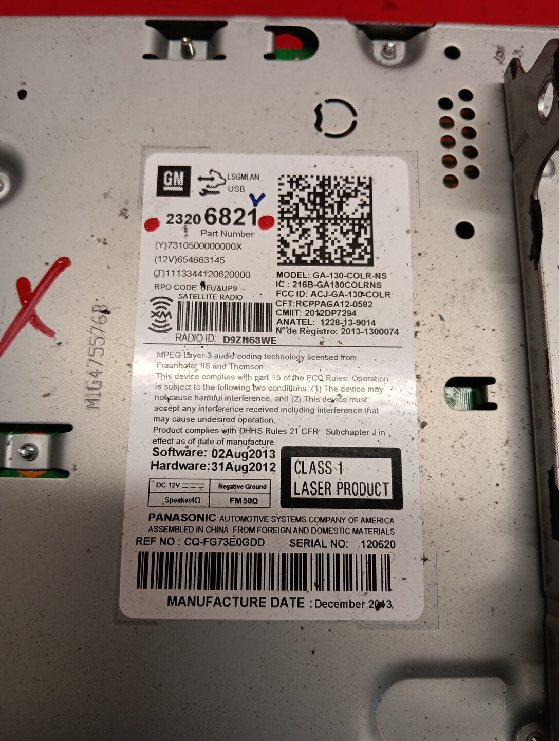 2014 Chevrolet Cruze Radio AM/FM/CD Control Unit 23206821