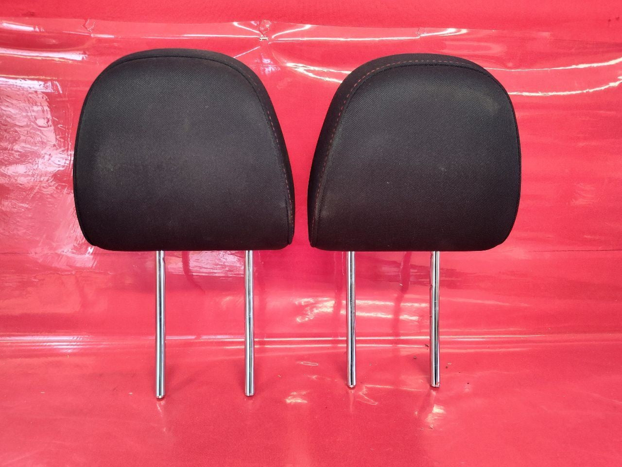 2015-2021 Subaru WRX Front Left Right Headrest Set Black Cloth Red Stitching
