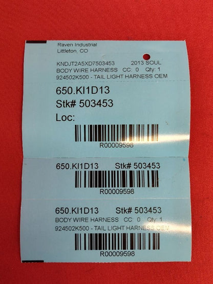 2012 2012 Kia Soul REAR Left or Right Tail Light Lamp Wiring Socket Harness