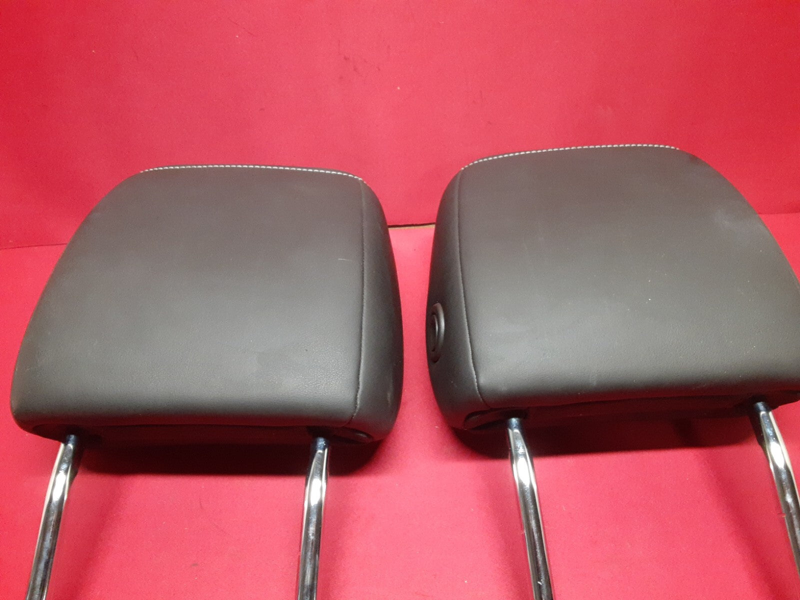 2011 2012 Chevy Volt FRONT Left & Right Headrest Set Leather w/ WHITE STITCHING