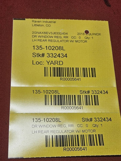 2018-2024 Equinox Terrain REAR LEFT DRIVER Door Window Regulator Motor Set