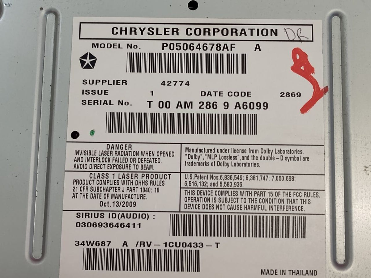 2010-2012 Chrysler Dodge Van Ram Truck Sirius XM Satellite 6.5 Radio RBZ + RSC
