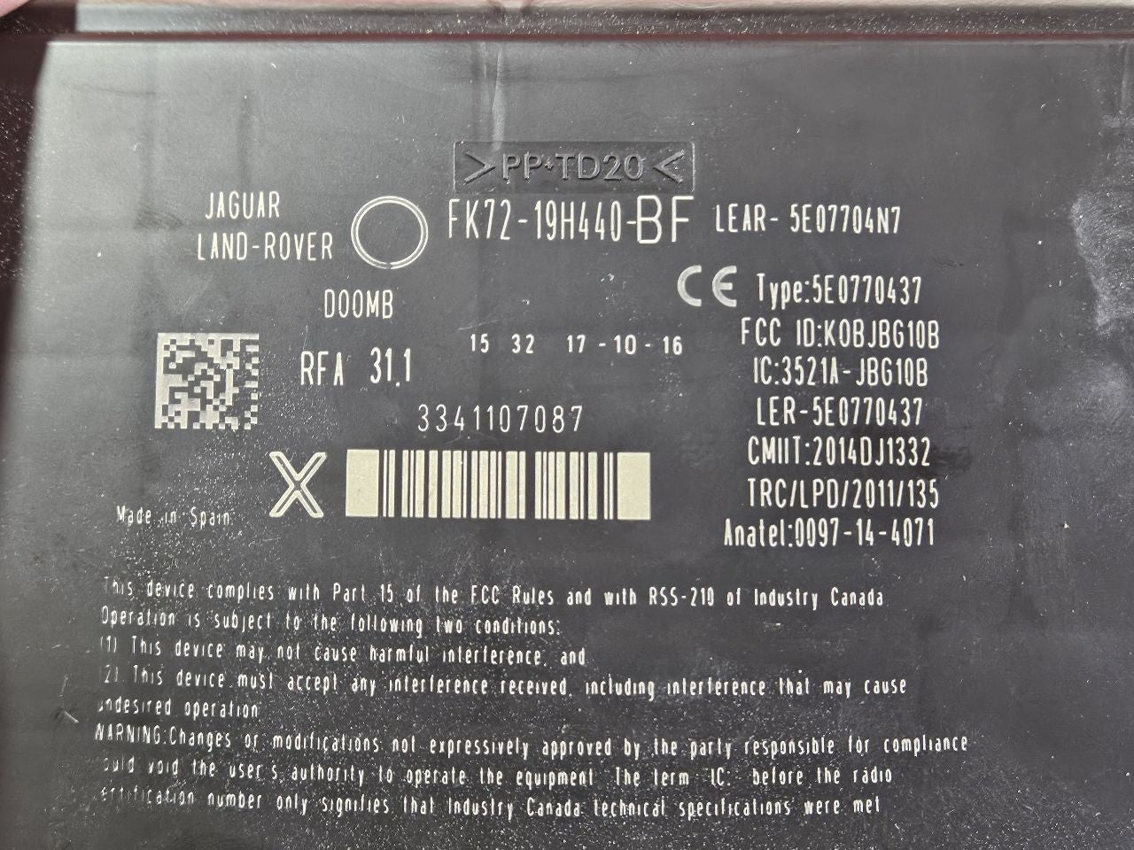 2013-2019 Land Rover 2015-2024 Jaguar Keyless Entry Receiver Control Module