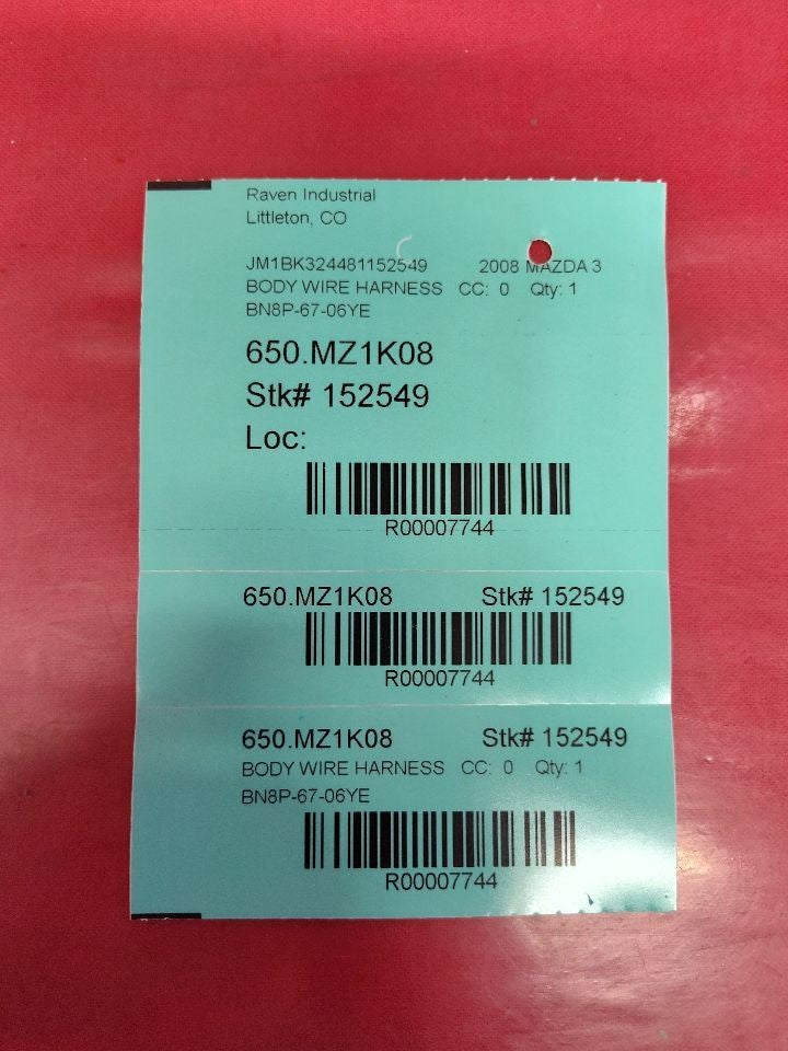 2008 Mazda Mazda3 Sedan 4-Door Body Wiring Harness No.3 BN8P-67-06YE