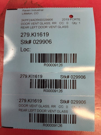 2019-2024 Kia Forte LEFT DRIVER REAR Quarter Panel Vent Glass Black Trim 68k