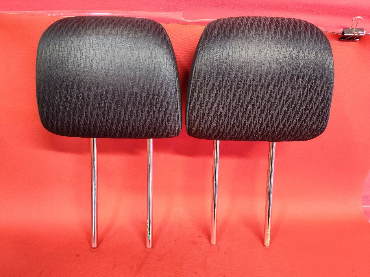 2011 2012 Subaru Outback / Legacy FRONT Seat Headrest Set Black Patterned Cloth