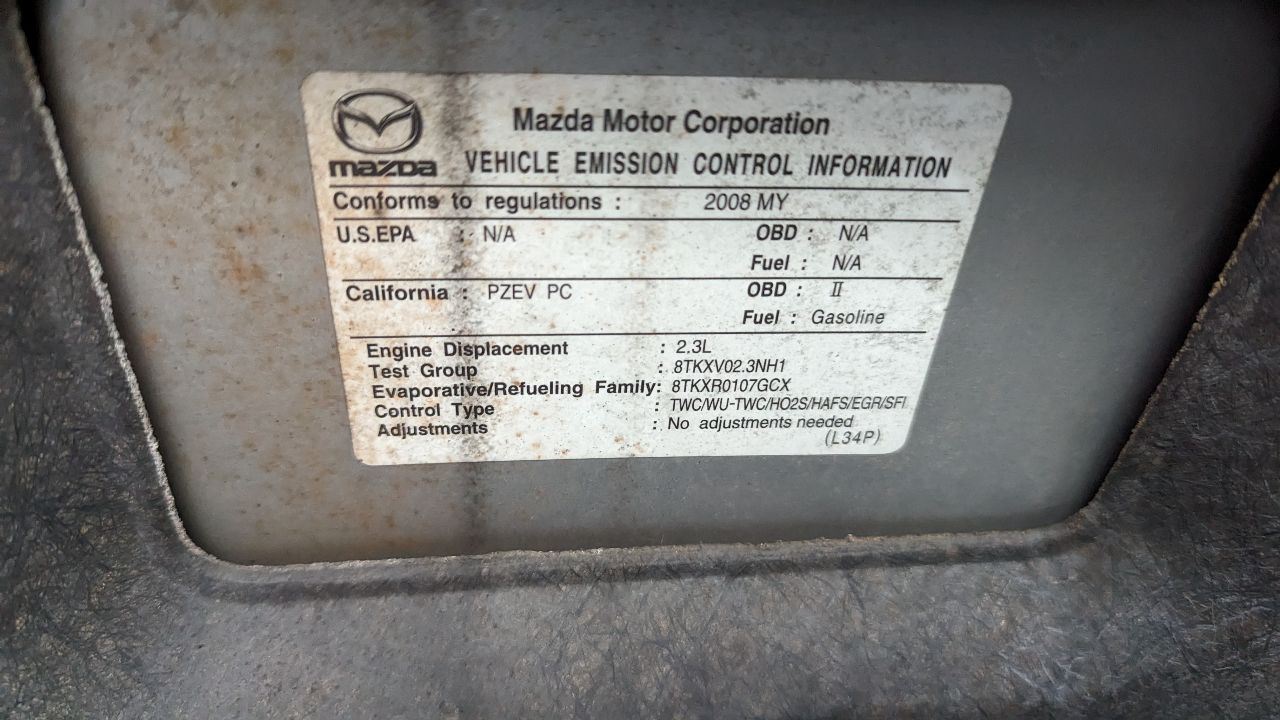 2006-2009 Mazda3 S 2.3L L4 Naturally Aspirated VIN 4 8th Digit Auto Trans CALIFORNIA EMISSIONS Engine - 95k Miles / 140+ Comp